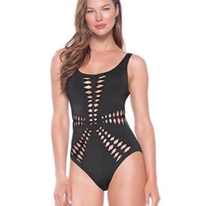 BECCA by Rebecca Virtue Origami Cutout One-Piece Swimsuit Black Women's Size M